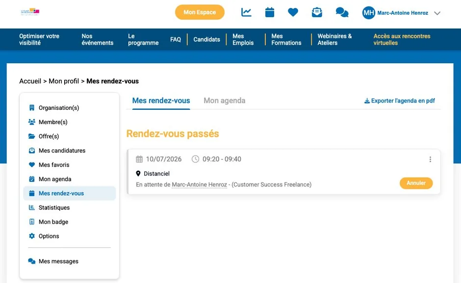 Agenda et prise de rendez-vous sur Matching Square